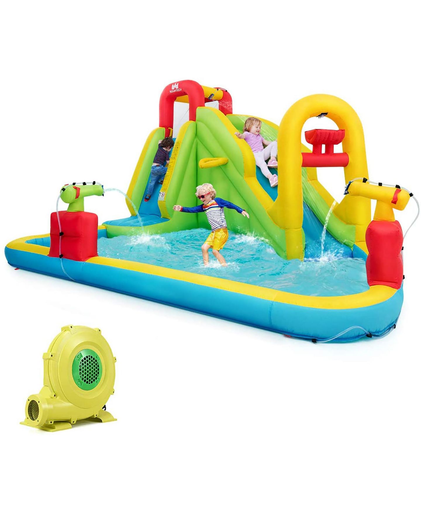 Детская игрушка Costway Inflatable Water Slide Oxford Cloth Bounce House with Splash Pool, Climbing Wall & Basketball Rim, Ages 3-10, цвет: Синий — фото 1