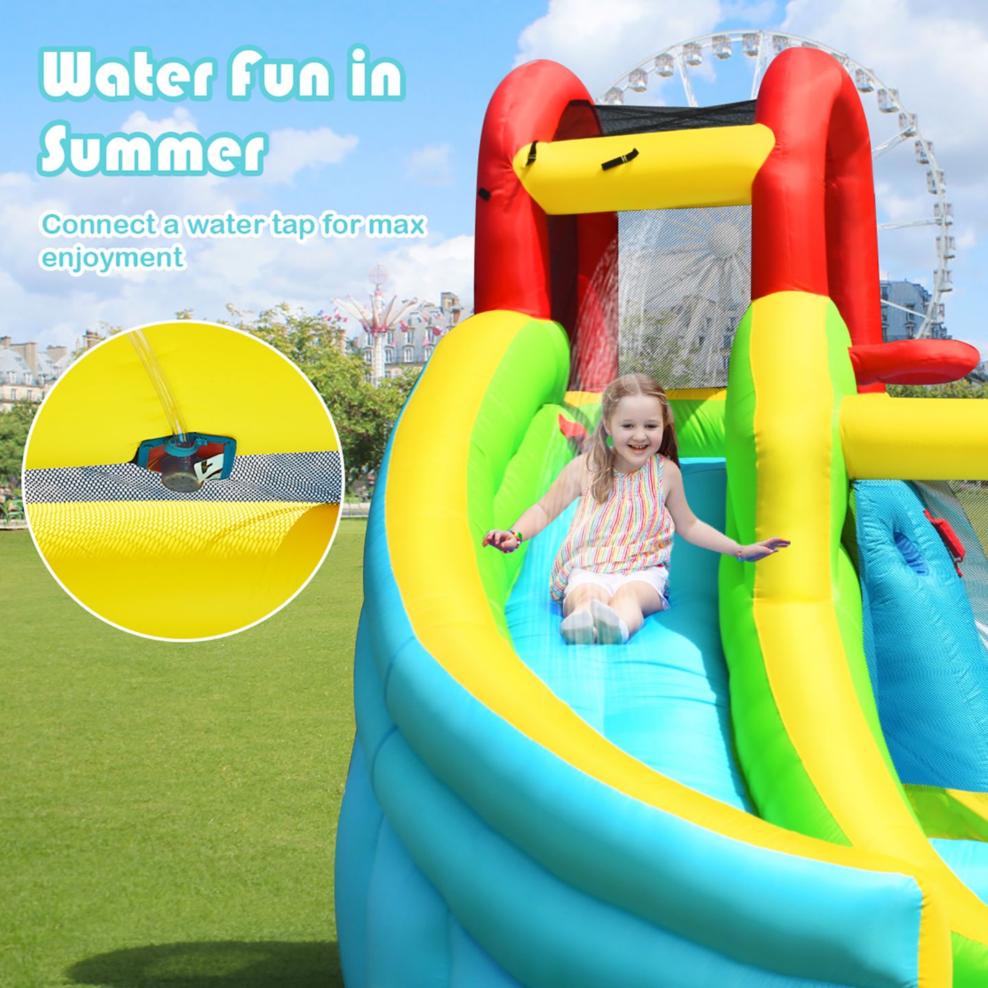 Детские игрушки Costway Inflatable Kids Water Slide Jumper Bounce House with Pool, 11' x 10' x 8', Accommodates 3 Children, от 3 лет, цвет: Синий — фото 4