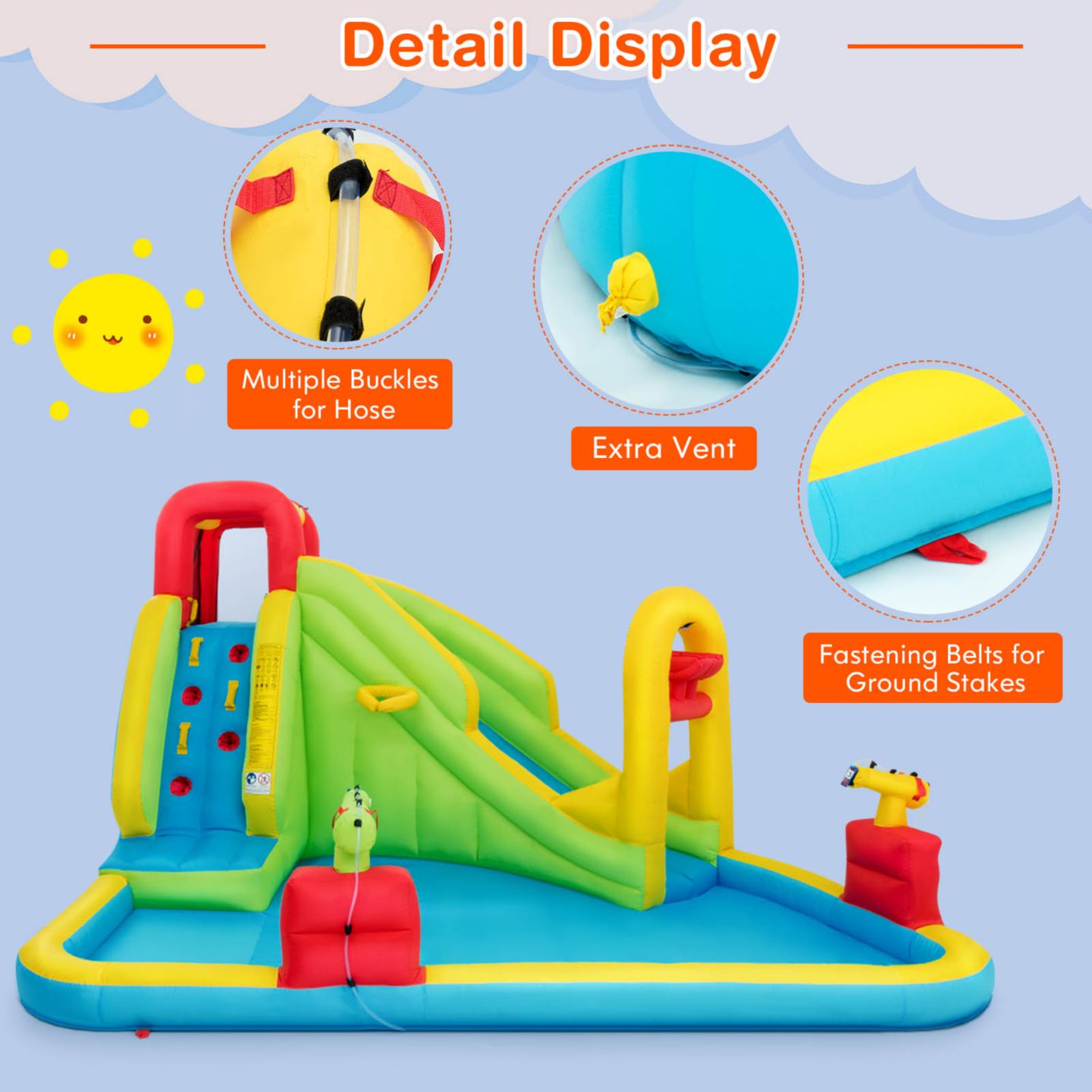 Детская игрушка Costway Inflatable Water Slide Bounce House, 350-lb Capacity, 3–10 лет, цвет: Зелёный — фото 6