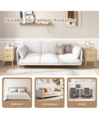 Rattan Nightstand Boho Accent Bedside Table with 2 Storage Drawers