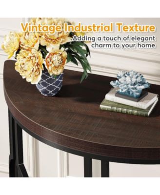 Industrial Half-Moon Console Table with Geometric Base and 43-Inch Semi-Circle Top, Accent Sofa Table for Entryway, Hallway or Living Room