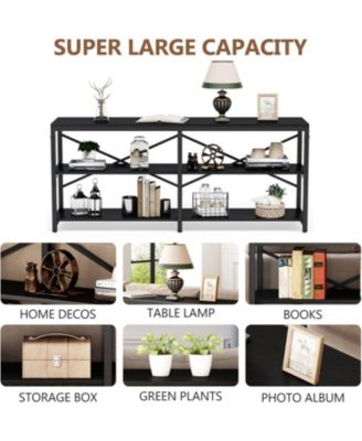 70.9 Inch Extra Long Console Table, Modern Sofa Table Behind Couch Table with Storage Shelves, 3-Tier Industrial Hallway Entryway Table for Living Room, 3 Shelf Bookshelf(Black)