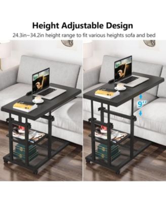 Adjustable C Table with Wheels, Tiltable Laptop Stand & TV Tray with Shelves for Sofa, Bedside, or Couch