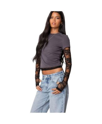 Women's Layered Lace Sleeve T Shirt