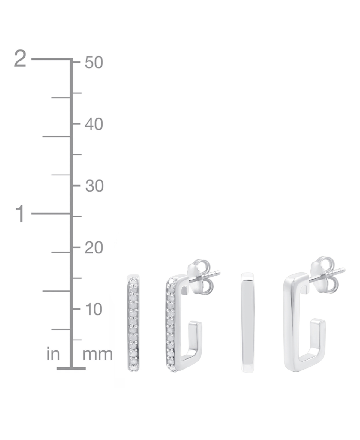 Macy's 2-pc. Set Diamond Square Small Hoop Earrings (1/6 Ct. T.w.) In Sterling Silver In Sterling Silver