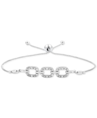 Macy's - Diamond Oval Triple Link Bolo Bracelet (1/6 ct. t.w.) in Sterling Silver