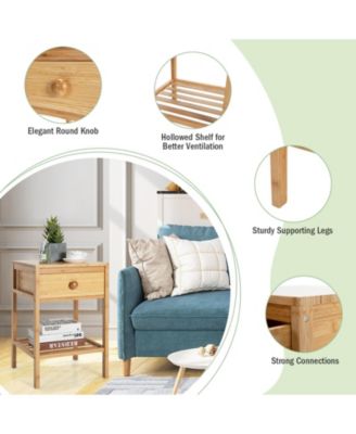 Bamboo Nightstand with Drawer and Open Shelf