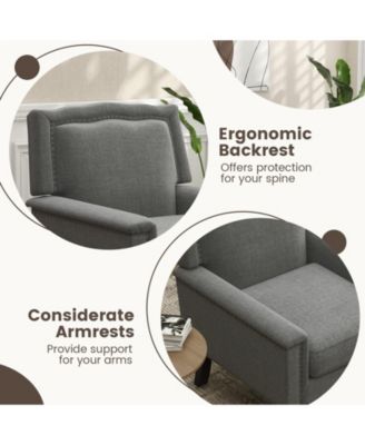 Mid-century Modern Armchair Linen Fabric Upholstered Accent Chair with Cushion