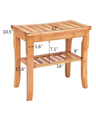 Bathroom Bamboo Shower Chair Bench with Storage Shelf