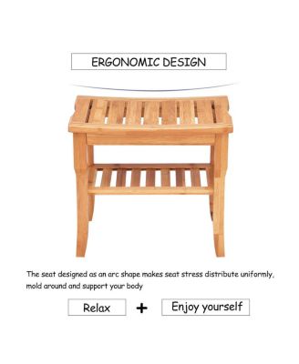Bathroom Bamboo Shower Chair Bench with Storage Shelf