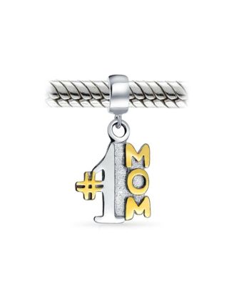 #1 Mom Dangle Charm Bead 14K Gold Plated Silver for Mother Wife Bracelet
