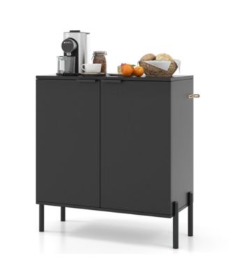 2-Door Buffet Cabinet Sideboard with Shelf and Metal Legs-Black