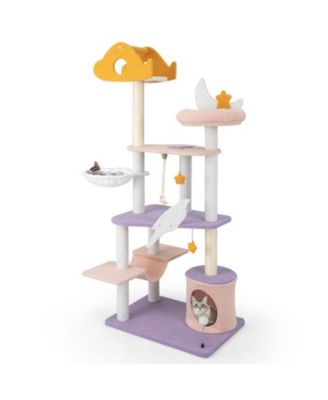 66 Inch Cute Cat Tree Cats Multi-level Tall Cat Tower with Sisal Covered Scratching Posts-Purple