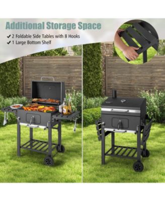 Outdoor BBQ Charcoal Grill with 2 Foldable Side Table and Wheels