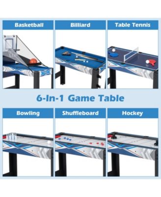 6-In-1 Combo Game Table with Basketball Billiards Ping Pong Hockey Shuffleboard
