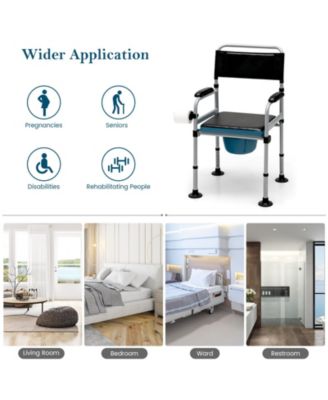 4-in-1 Folding Bedside Commode Chair with Detachable Bucket and Towel Holder