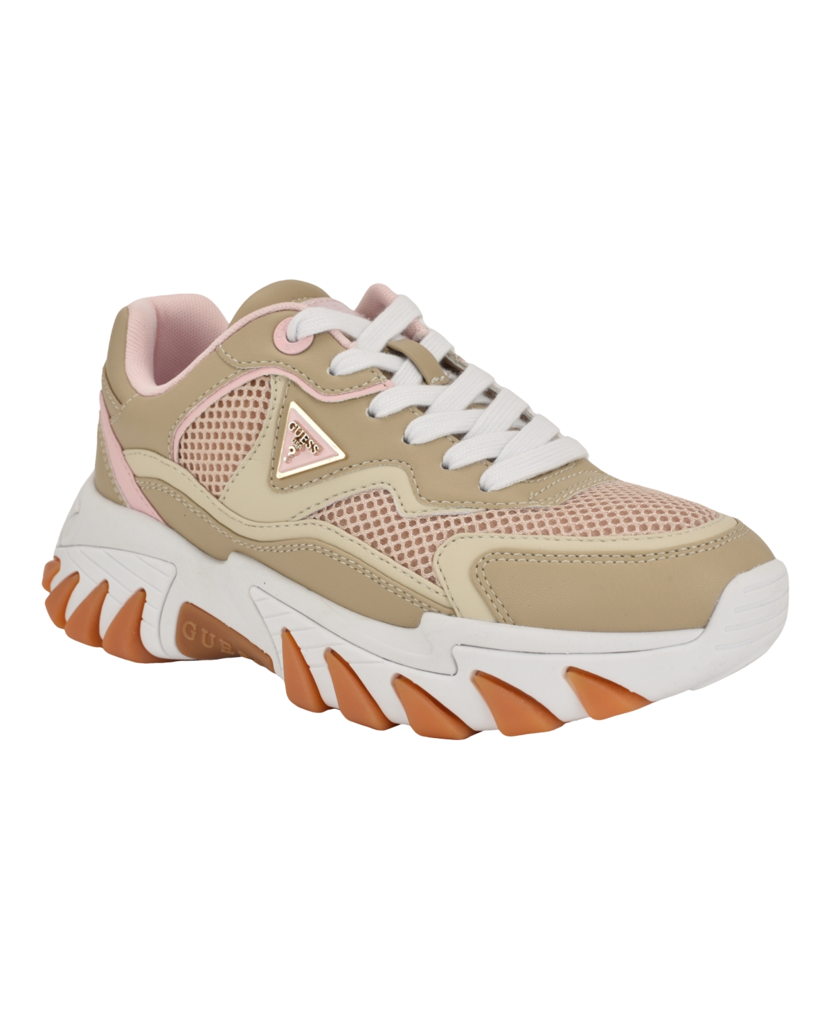 Guess Women's Nowah Triangle Lace-up Chunky Fashion Sneakers In Medium Natural,pink