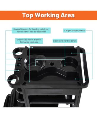 Salon Trolley Storage Drawer Cart Tray w/ Mixing Bowl Beauty Hair Dryer Holder Tool