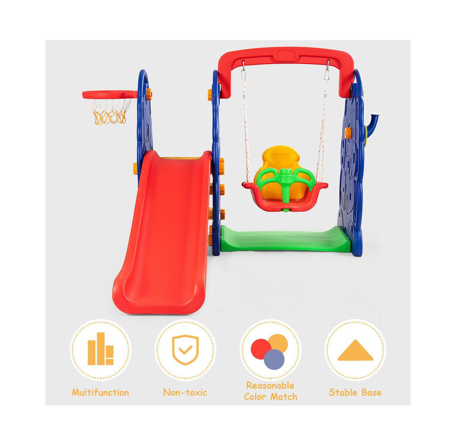 Kids All in One Climber/Slide/Swing Playset with Basketball Hoop - 3 in 1 Set