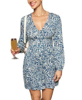 Cupshe Women's Floral V-Neck Long Sleeve Mini Beach Dress - Macy's