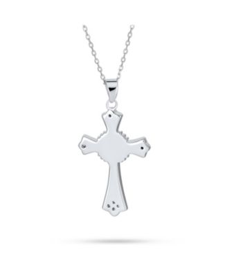 Silver Opal CZ Cross Pendant Necklace 18in Chain
