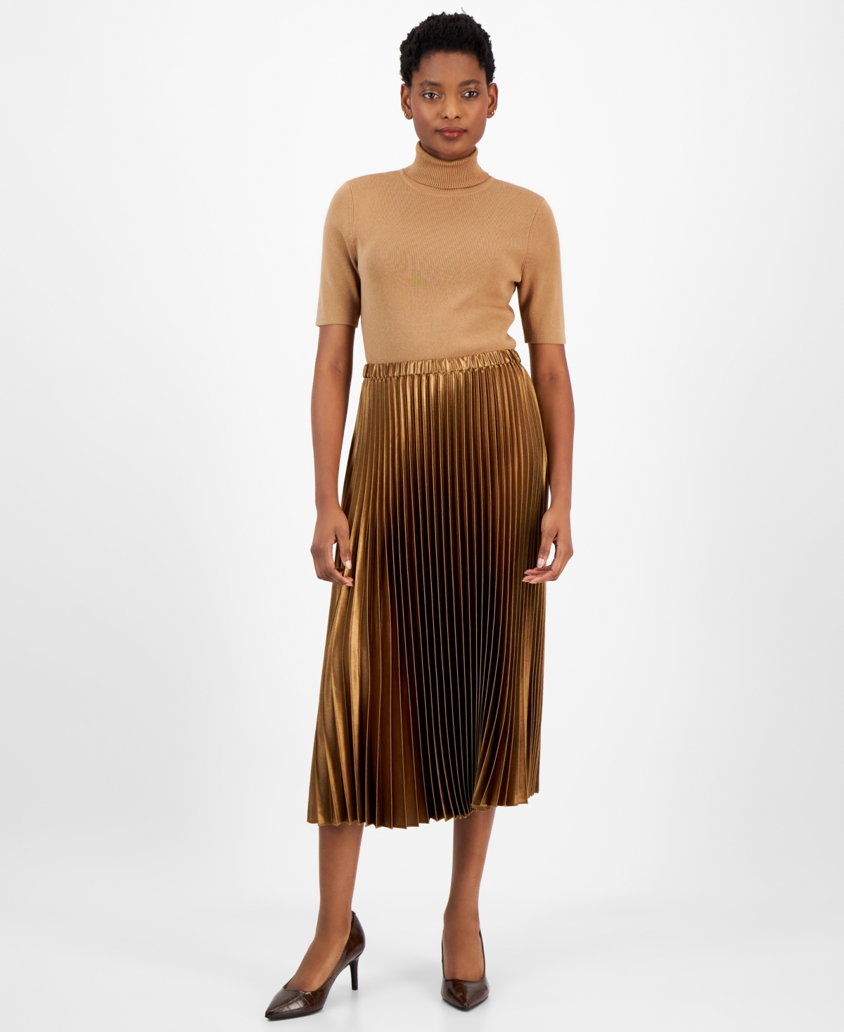 Anne Klein Women's Satin Pleated Pull-On Skirt