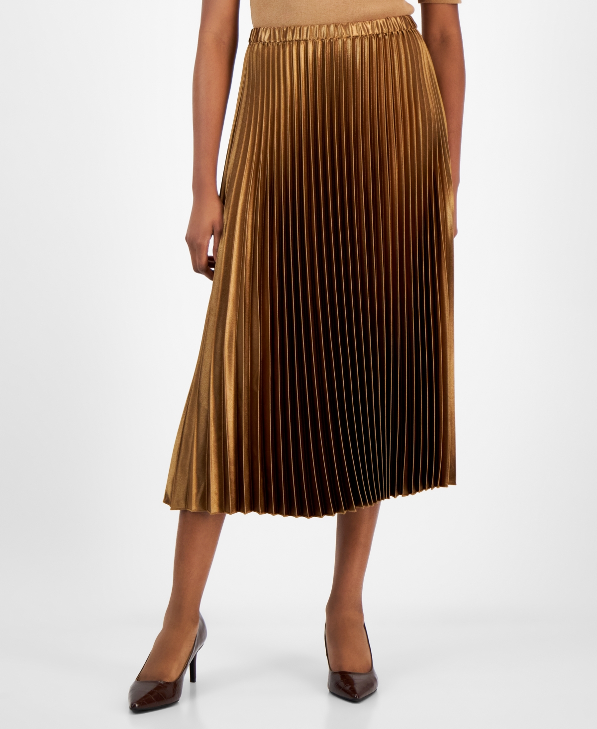 Anne Klein Women's Satin Pleated Pull-On Skirt