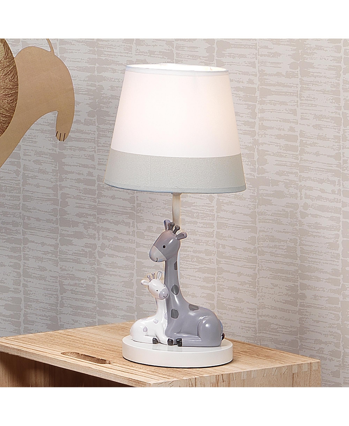 Lambs & Ivy Jungle Friends White/Gray Giraffe Nursery Lamp with Shade & Bulb