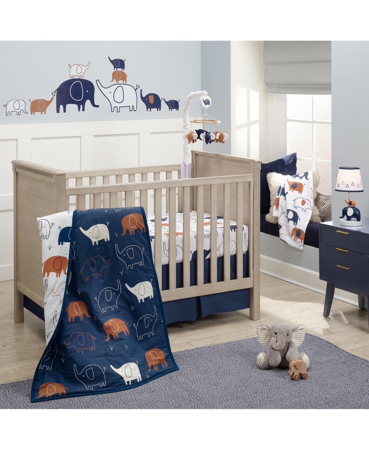 Lambs & Ivy Playful ElephantWhite Nursery Lamp with Shade and Light Bulb - Blue