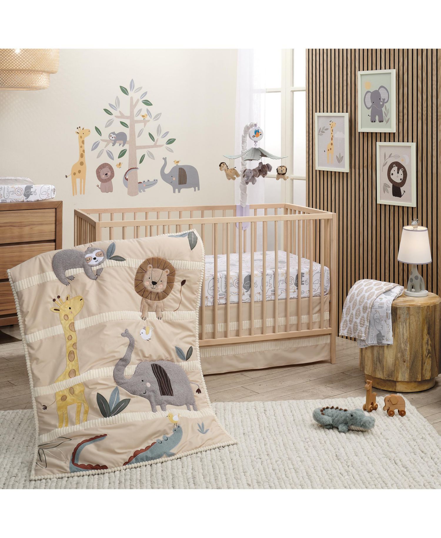 Lambs and Ivy Jungle Story Soft Minky Velour Safari Changing Pad Cover- White/Gray