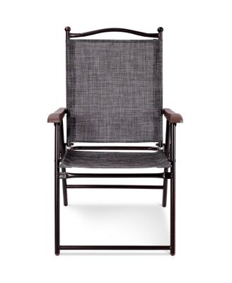 Set of 2 Patio Folding Sling Back Chairs Camping Deck Garden Beach