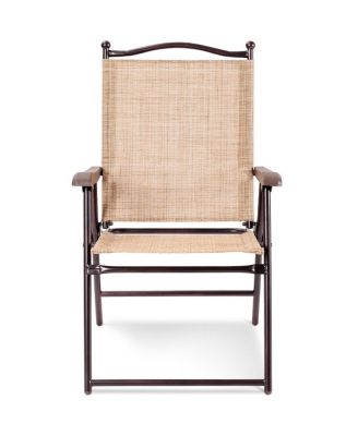 Set of 2 Patio Folding Sling Back Chairs Camping Deck Garden Beach