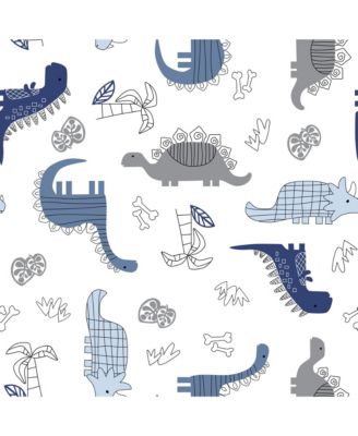 Baby Dino 100% Cotton Blue/White/Gray Dinosaur Fitted Crib Sheet