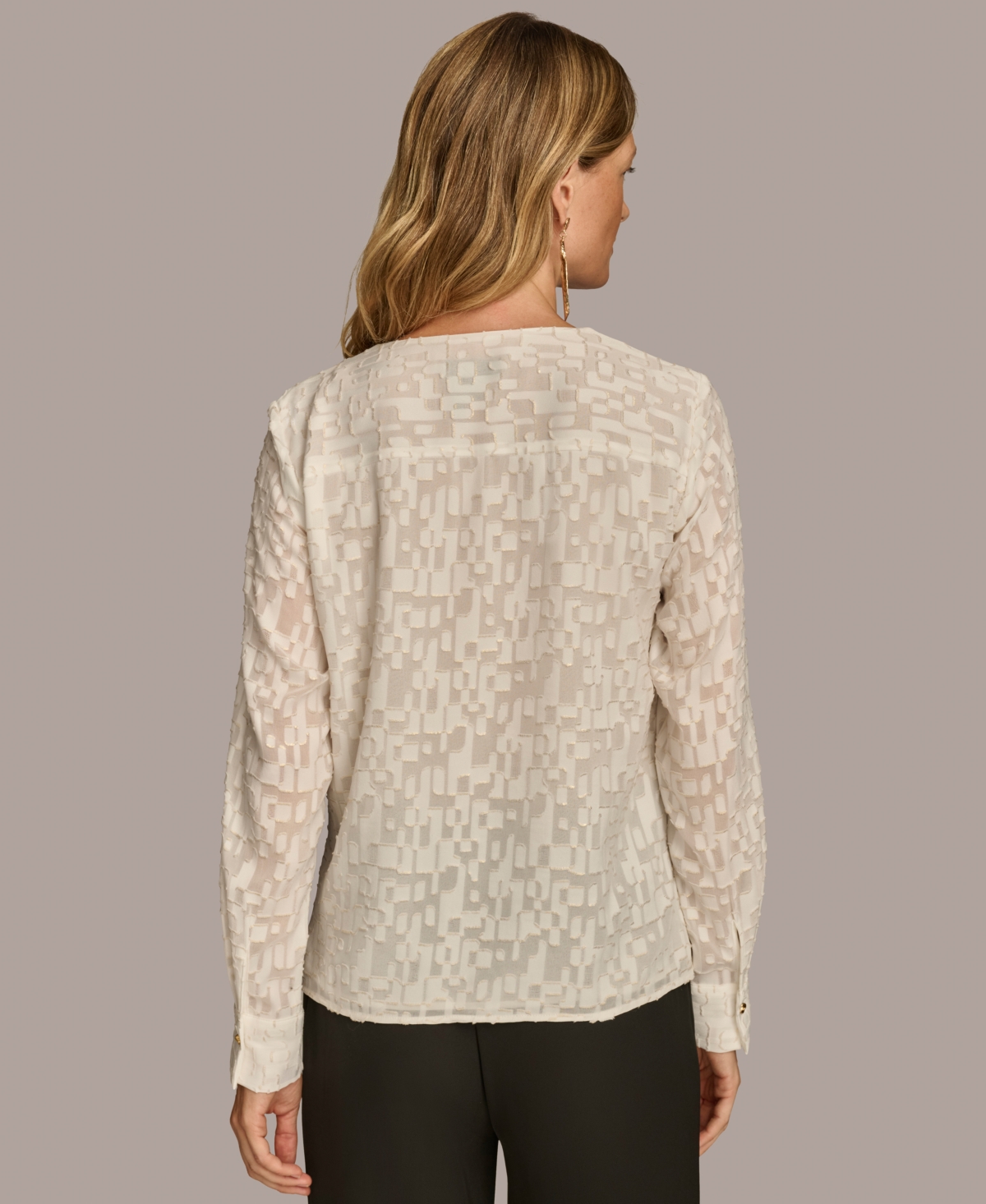 Donna Karan New York Women's Long Sleeve Metallic Top -gold