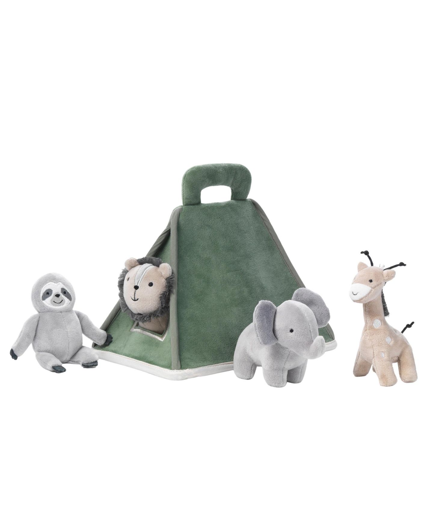Детские мягкие игрушки Lambs & Ivy Safari Interactive Plush Tent with Stuffed Animals, 5-Piece Set, цвет: Зелёный — фото 4