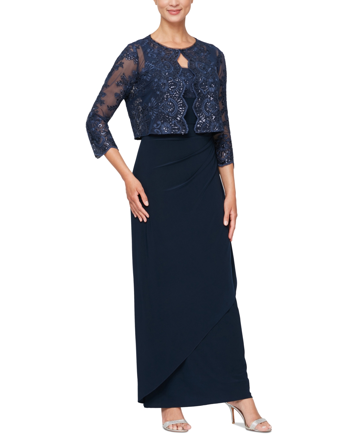 Alex Evenings Women's Embroidered Waterfall-Ruffle Dress & Jacket
