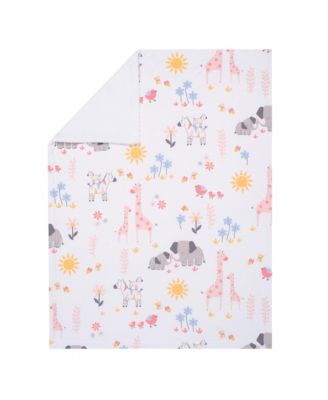 Jazzy Jungle White Fleece Safari Animals Soft Baby Blanket