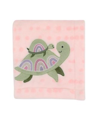 Sea Dreams Cozy Pink Fleece Turtle Applique Baby Blanket