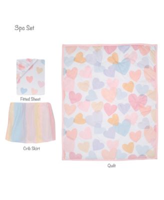 Rainbow Hearts Pink/Purple 3-Piece Baby Crib Bedding Set