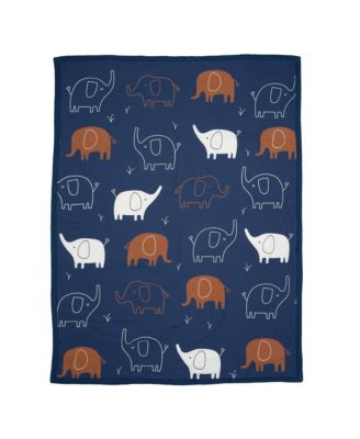 Playful Elephant Blue/White Cotton 3-Piece Baby Crib Bedding Set
