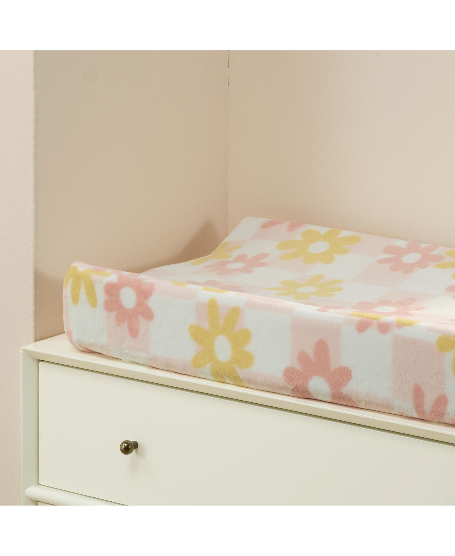 Lambs and Ivy Daisy Dreams Pink/White Checkered Soft Luxury Changing Pad Cover