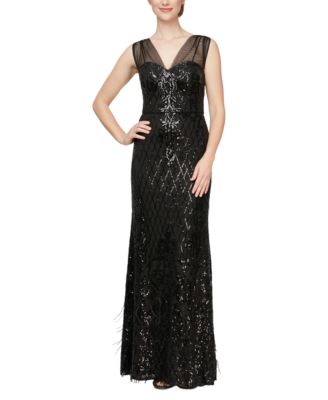 Alex Evenings Women s Sequin Illusion Feather Gown Macy s