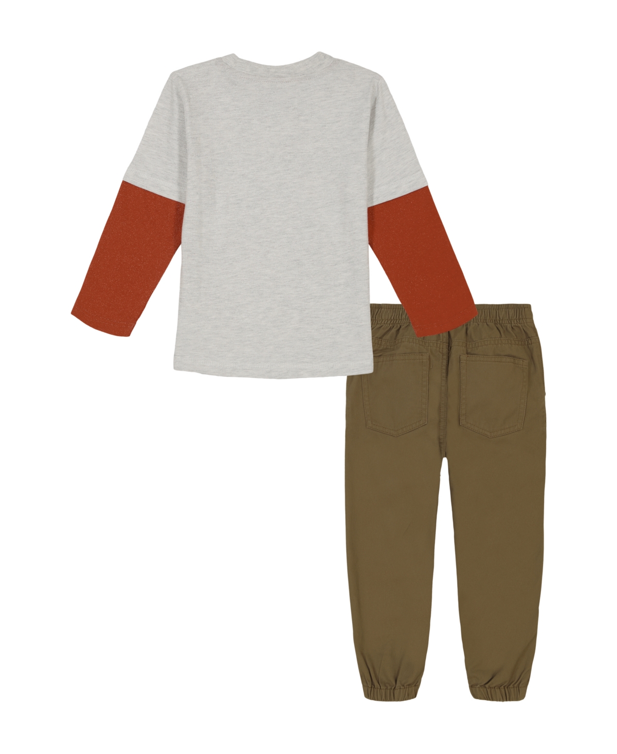 Kids Headquarters Toddler and Little Boys, Twofer Car Tee Twill Joggers -Clay Pot/Ermine