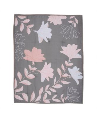 Petals Gray/Pink Sateen Cotton Floral 3-Piece Baby Crib Bedding Set