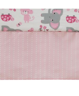 Twinkle Toes Pink/Blue/Green Elephant & Monkey 3-Piece Nursery Crib Bedding Set