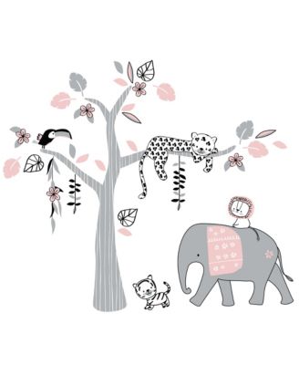 Happy Jungle Pink/White Safari Nursery 5-Piece Crib Bedding Set