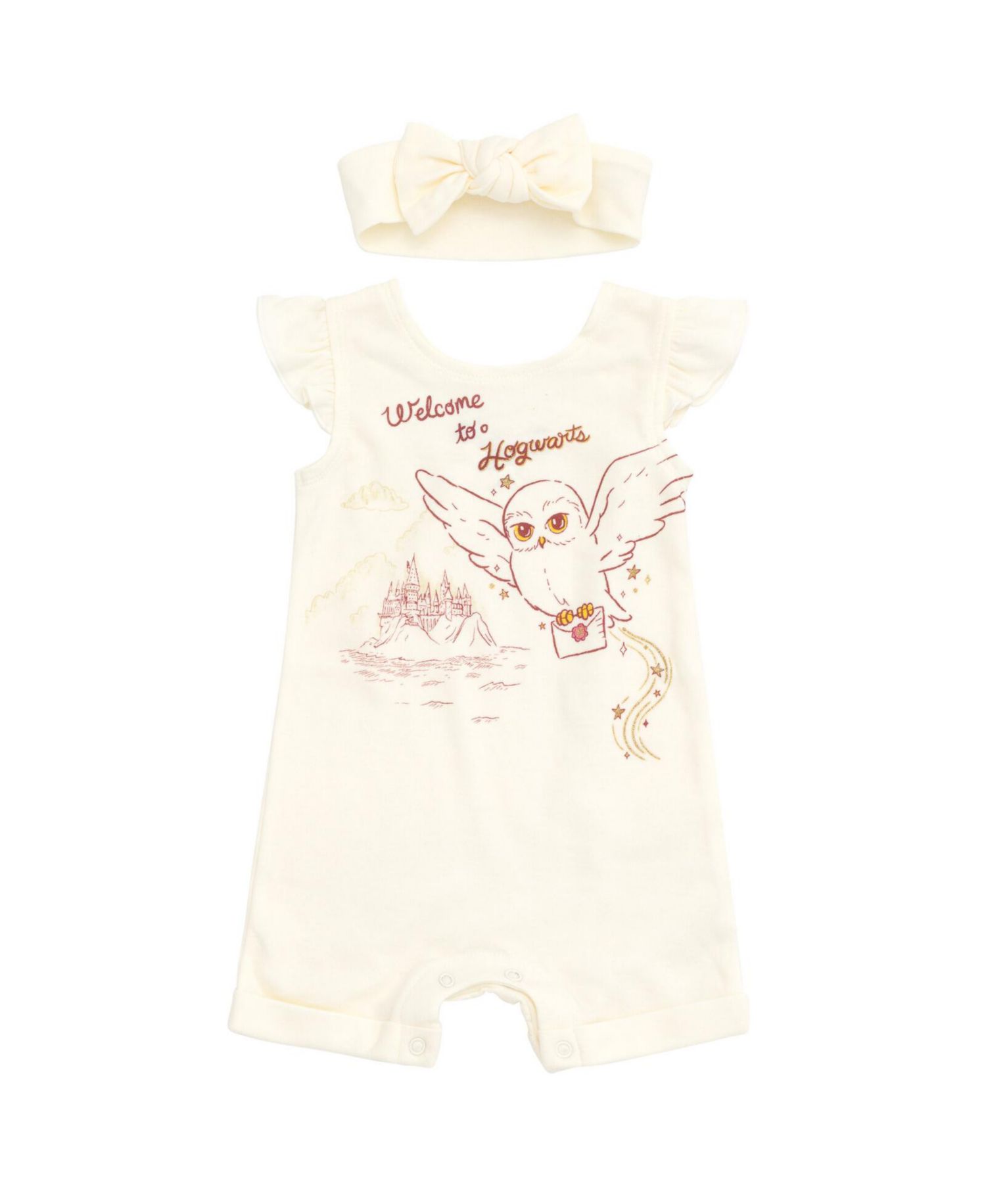 Baby Girls Hedwig Owl French Terry Romper and Headband