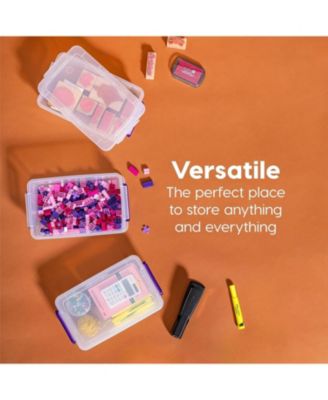 USA 10 Pack 2.7 Qt. Storage Bin with Secure Buckle-up Lid, Stackable, for Stationeries, Crafts, Toys, and Small Parts, Organization Solutions for Office, Kids Room, and Classroom, Clear/Violet