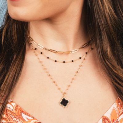 Gold Bead Station Chain Necklace