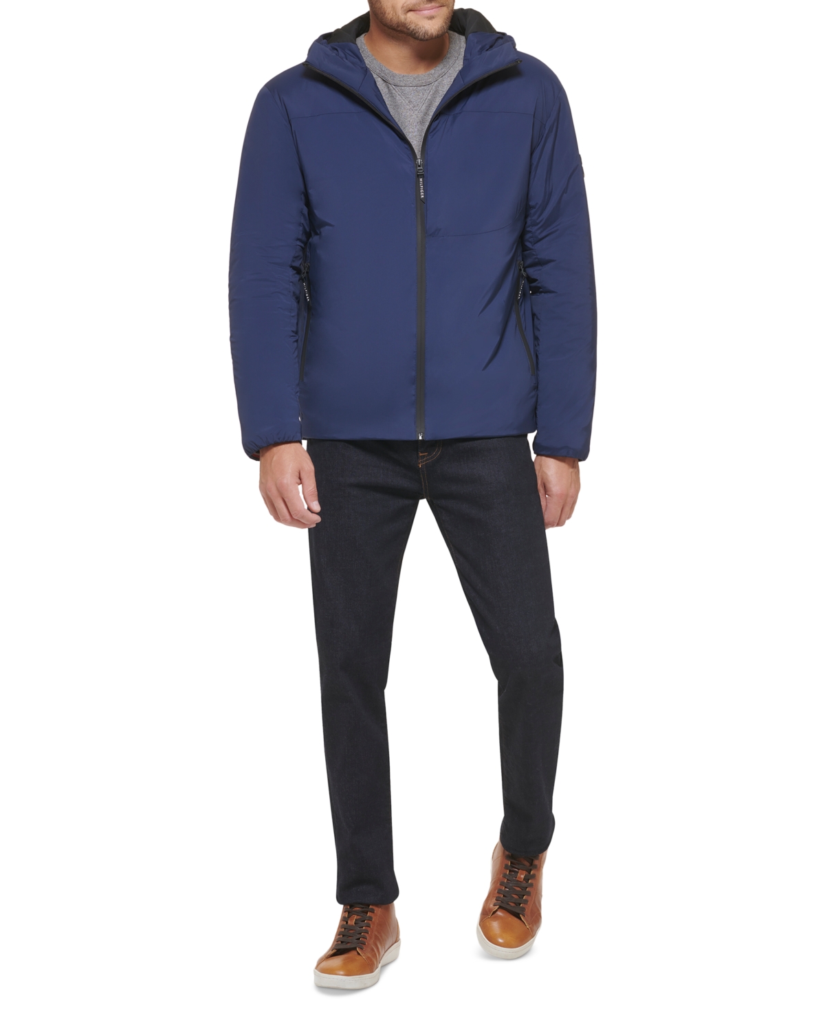 Tommy Hilfiger Men's Insulated Full-Zip Hooded Rain Jacket